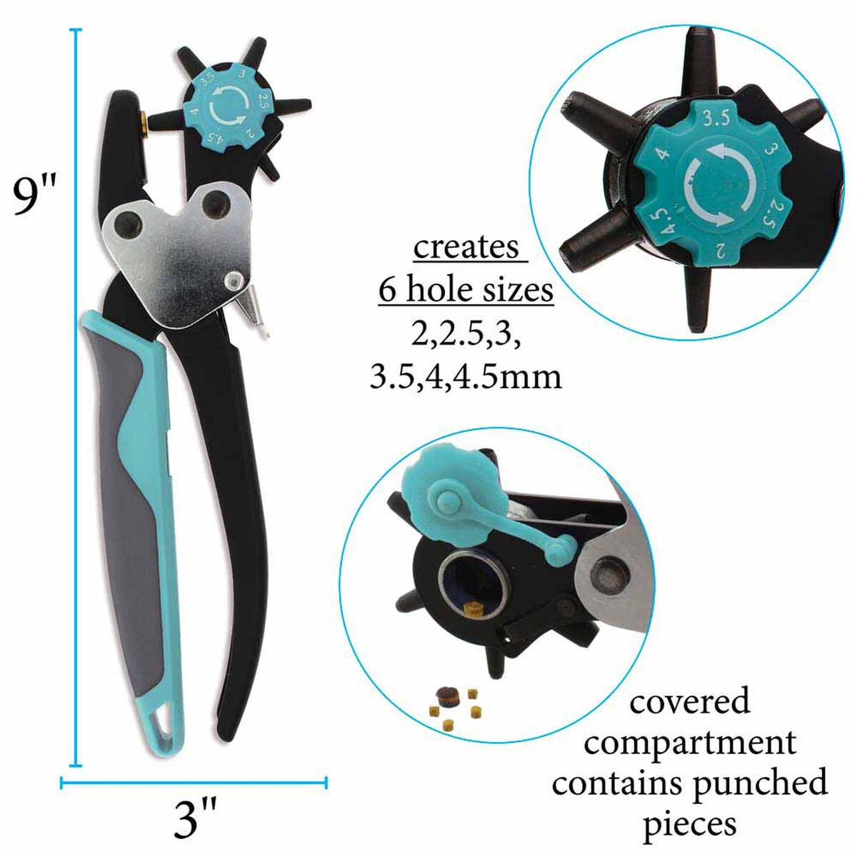 Rotating Leather Punch 2-4.5mm holes