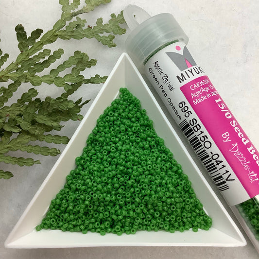 Green Pea Opaque - Miyuki 15/0 Seed Bead - 22g