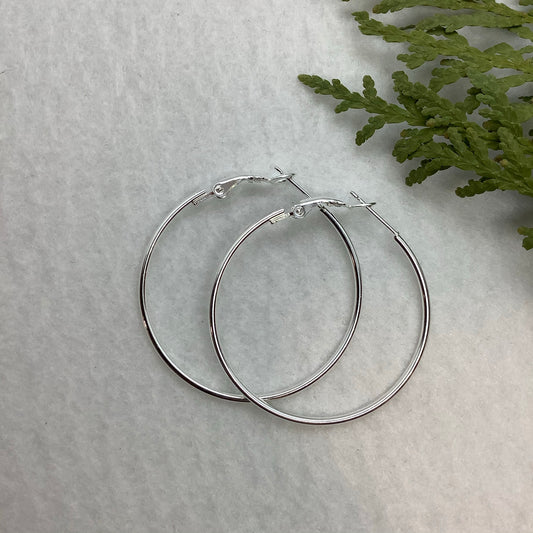 Silver Plate 40mm Earring Hoops - 1 pair