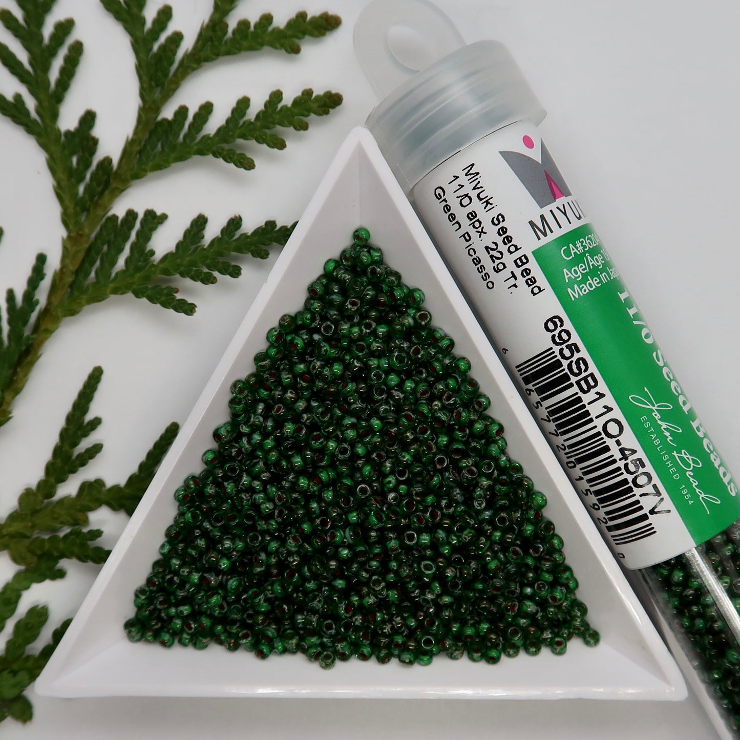 Transparent Green Picasso - Miyuki Seed Bead 11/0 - 22g