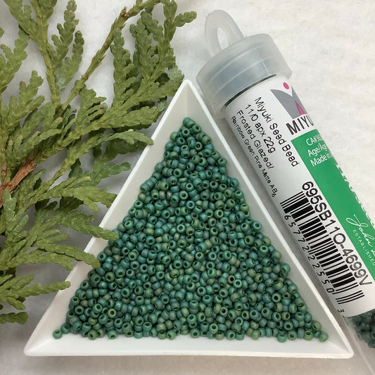 Frosted Glazed/Rainbow Green Pine Matte AB - Miyuki Seed Bead 11/0 - 22g